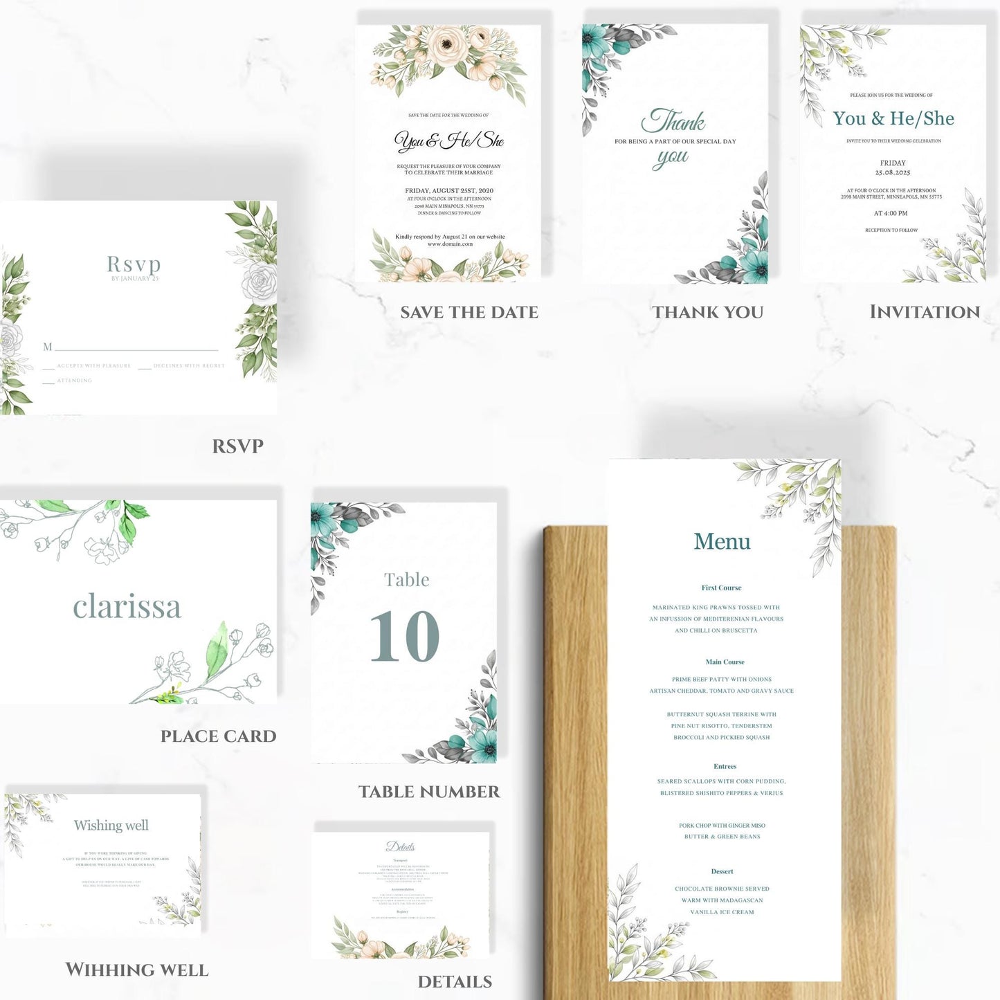45 Editable Wedding Invitation Suite Template Canva | Printable Wedding Invite Set | Modern Minimalist Invitations | Instant Download