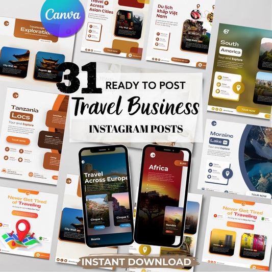 Travel Agency Instagram Templates for Canva Pro: Luxury Marketing (Digital Download)
