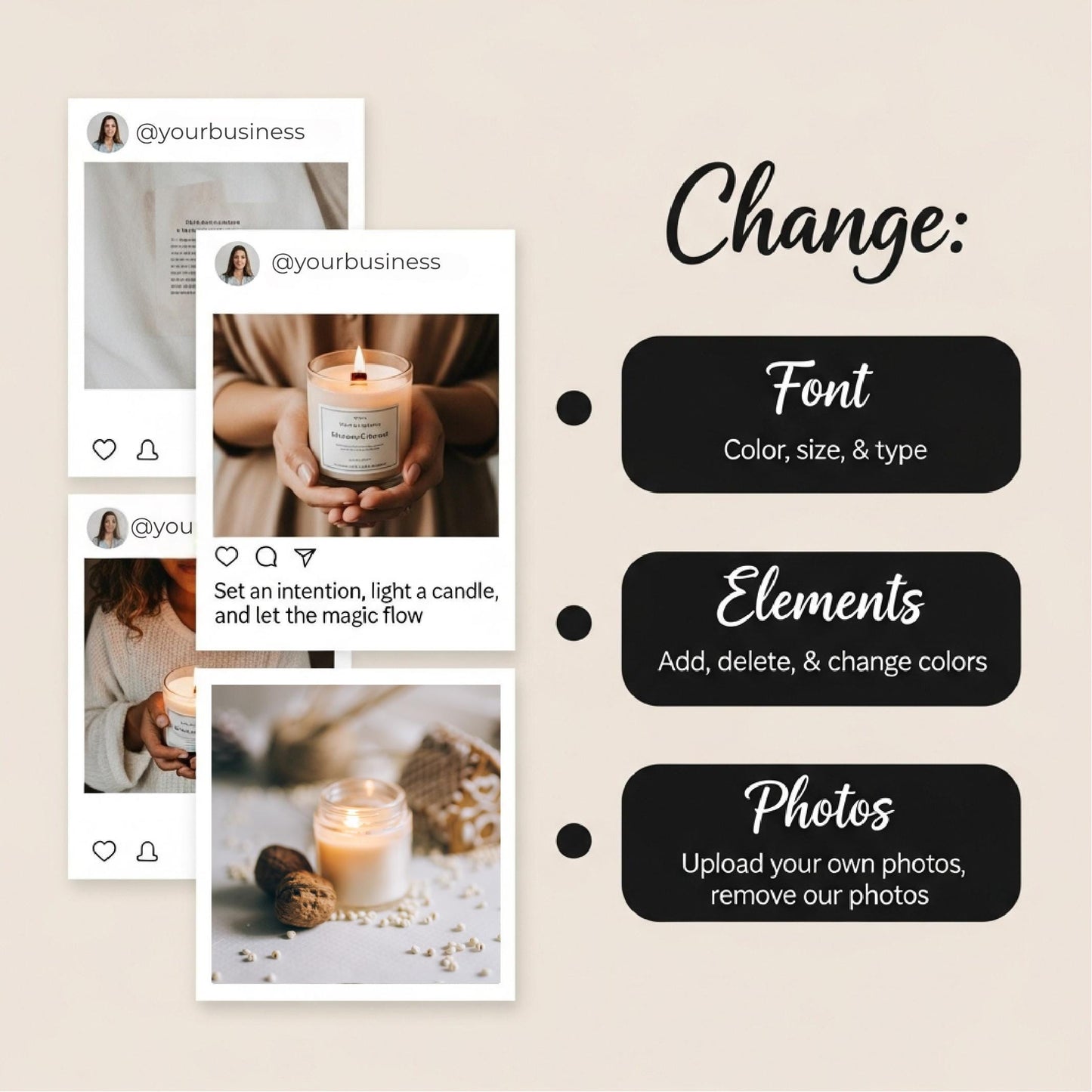 Candle Business Social Media Kit: 90 Canva Templates (Instagram, Pinterest)