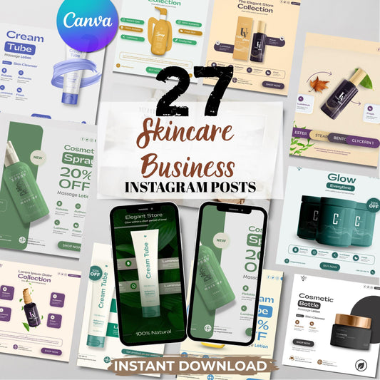 Elegant Skincare Instagram Templates: Canva Pro Beauty Social Media Kit