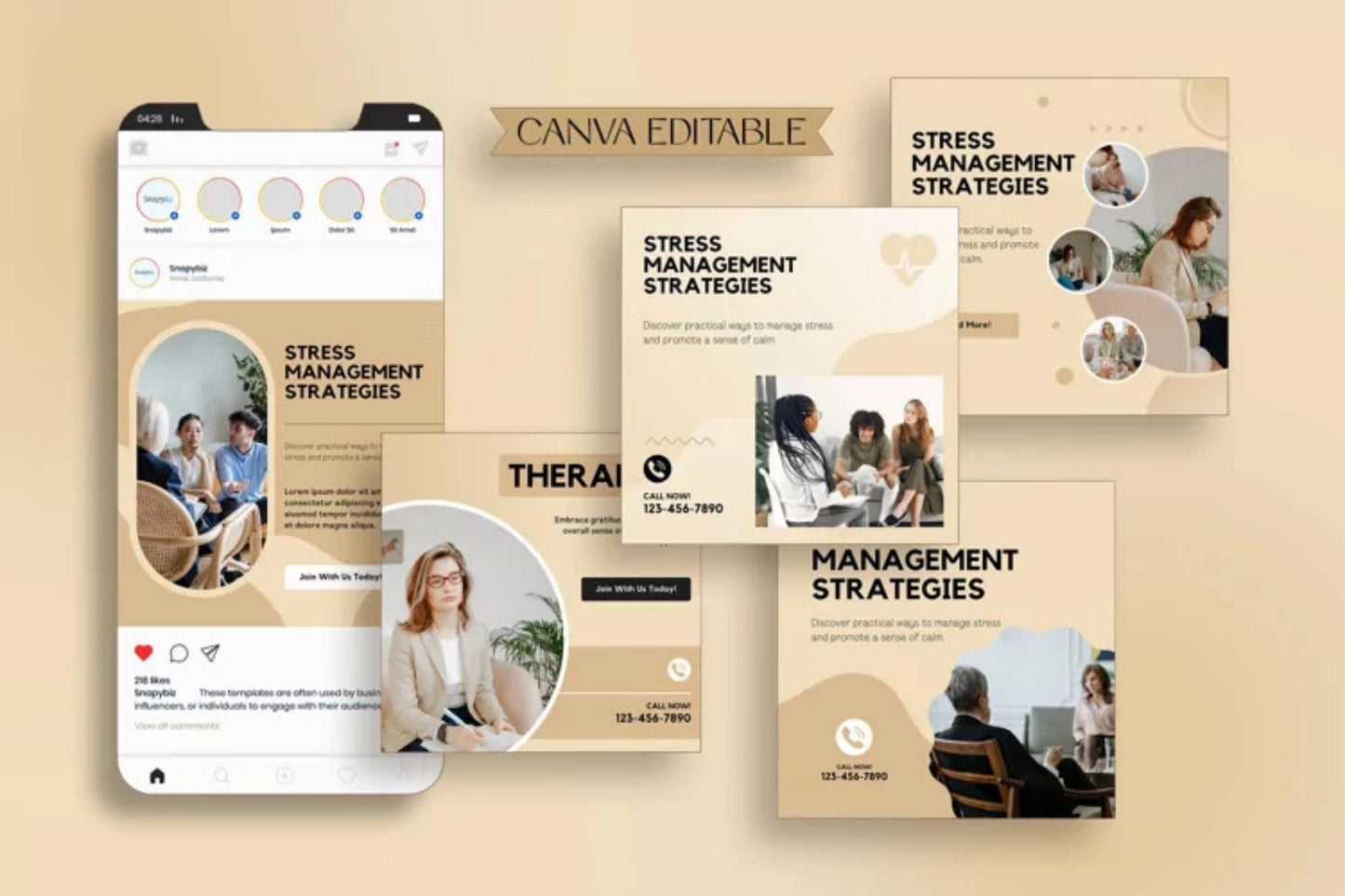 Therapist Instagram Templates: Canva Editable Social Media Kit