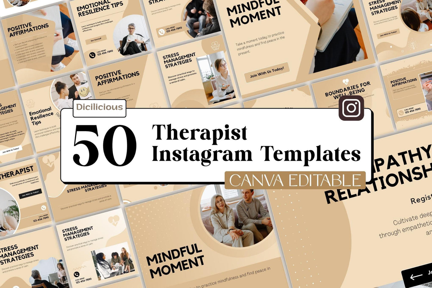Therapist Instagram Templates: Canva Editable Social Media Kit