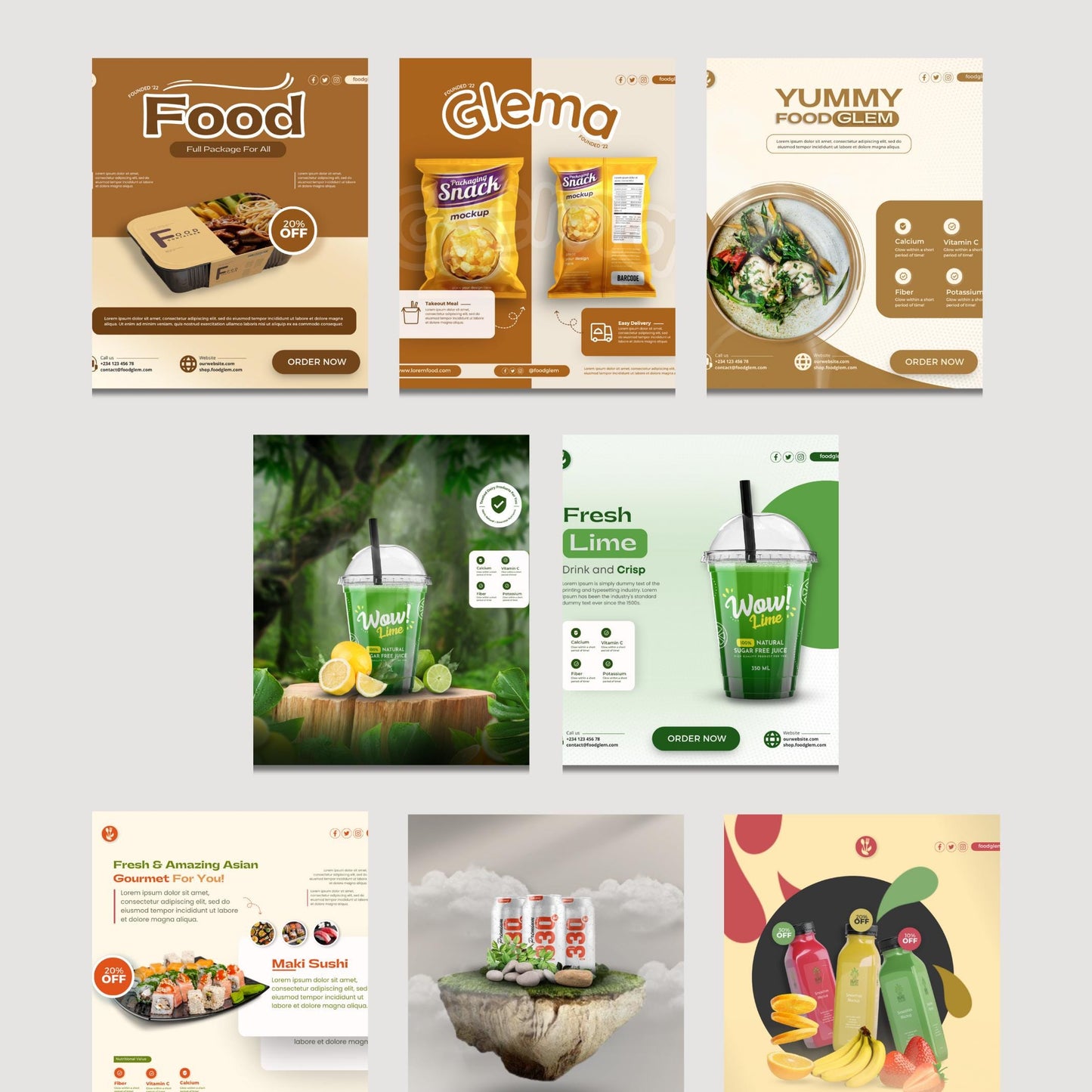 30 Food & Drink Product Sale Instagram Templates, Editable Canva Posts for Restaurant Promotion, Cafe Menu - Fast Food Ads