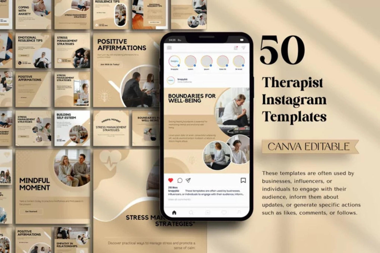 Therapist Instagram Templates: Canva Editable Social Media Kit