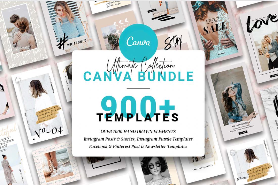 Editable Canva Social Media Templates Bundle - 900+ Instagram, Pinterest, Facebook Posts & Stories, Chic | Modern Designs, Instant Download