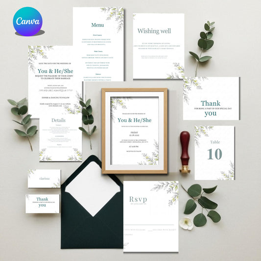 45 Editable Wedding Invitation Suite Template Canva | Printable Wedding Invite Set | Modern Minimalist Invitations | Instant Download