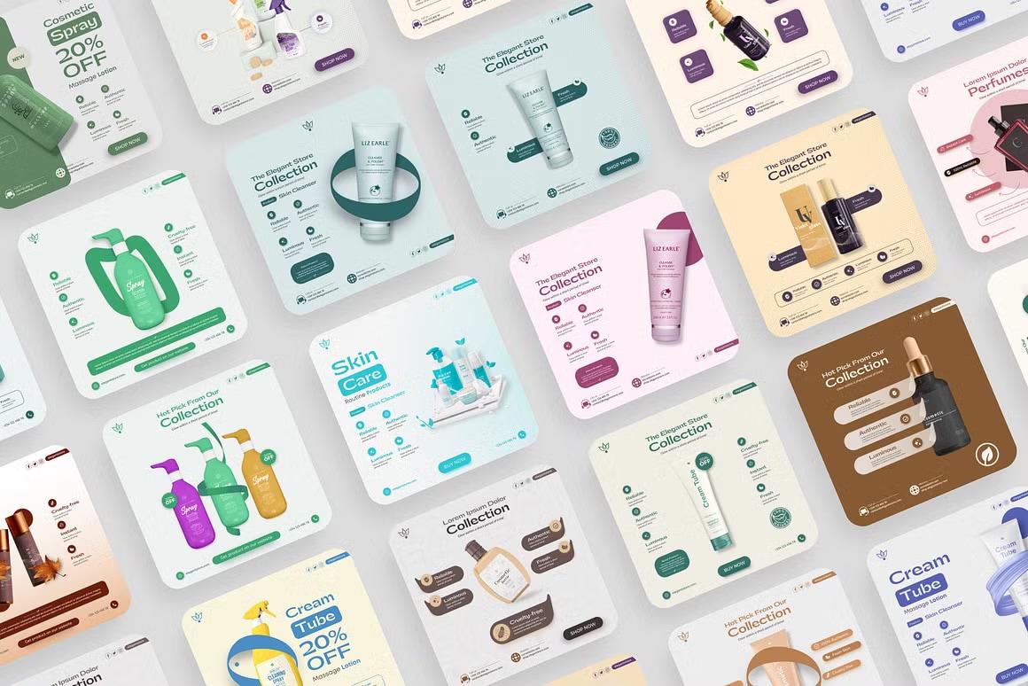 Elegant Skincare Instagram Templates: Canva Pro Beauty Social Media Kit