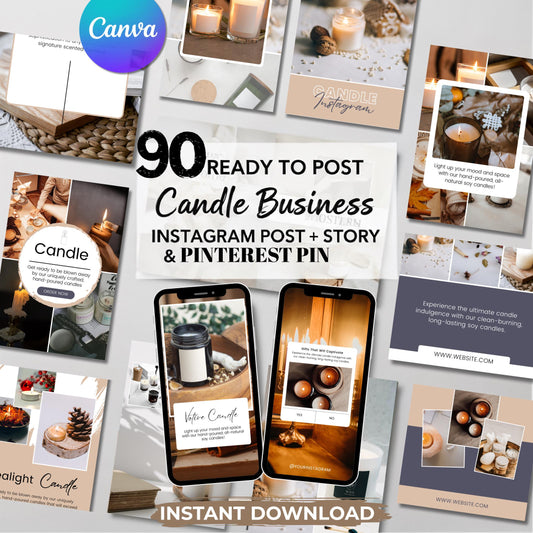 Candle Business Social Media Kit: 90 Canva Templates (Instagram, Pinterest)