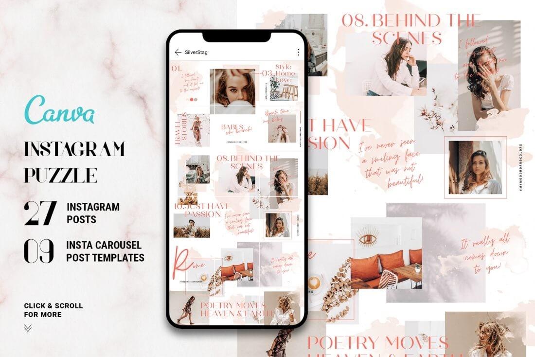 Editable Canva Social Media Templates Bundle - 900+ Instagram, Pinterest, Facebook Posts & Stories, Chic | Modern Designs, Instant Download