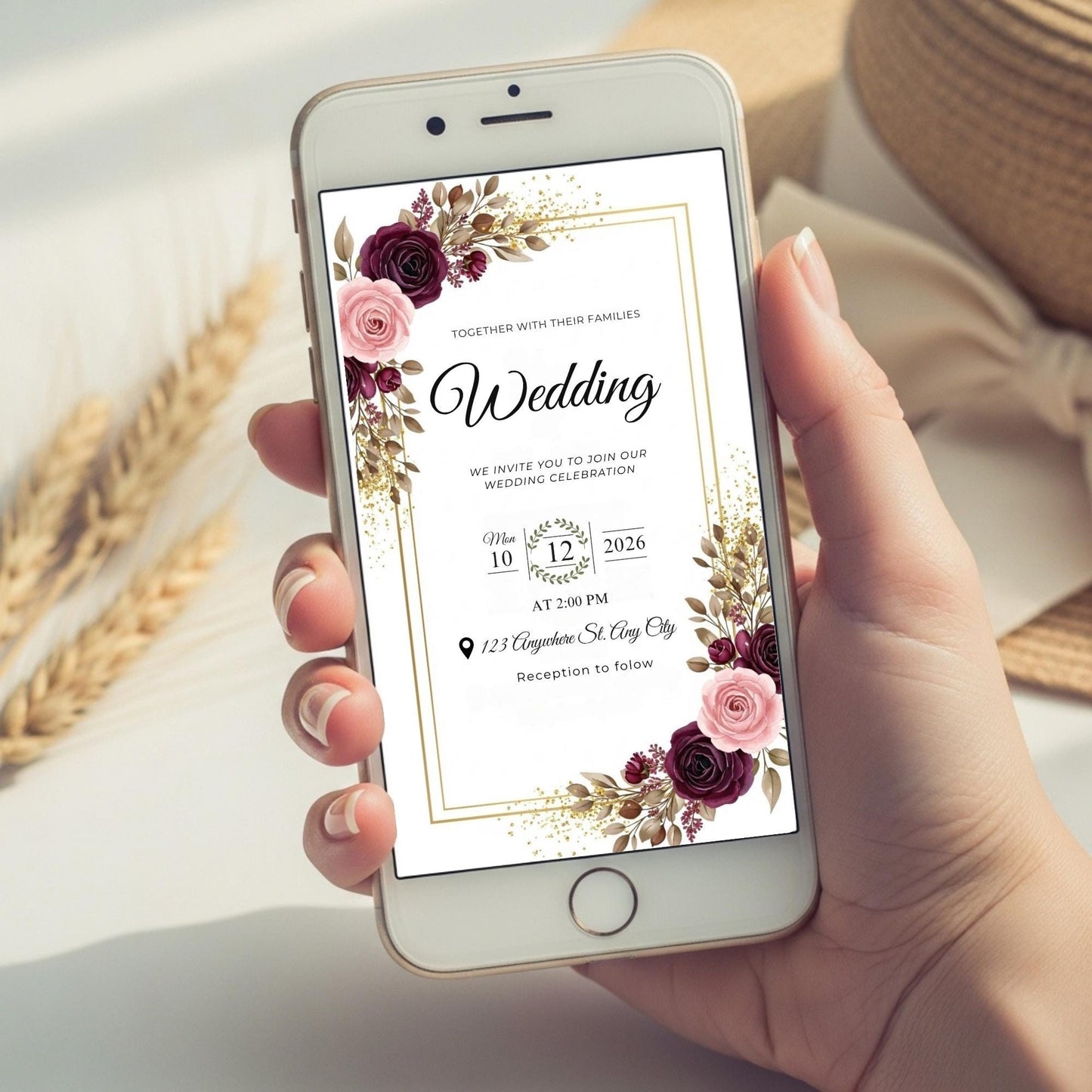 Modern Elegant Digital Save the Date | Mobile Wedding Invitation | Editable Canva Template | Smartphone Evite | Editable Mobile Evite
