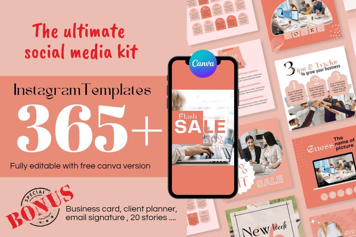 365+ Editable Canva Instagram Post Templates | Engagement Booster, Social Media Kit | Instant Download | Instagram Marketing