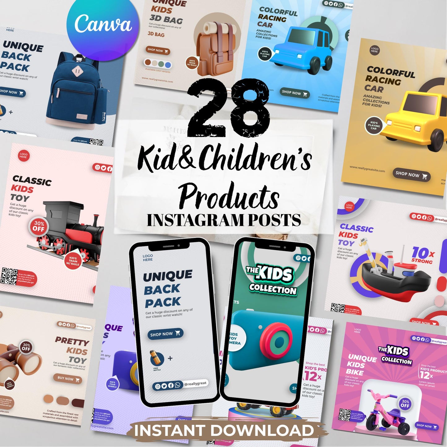 Kids Business Instagram Templates: Canva Pro Social Media Kit (Digital Download)