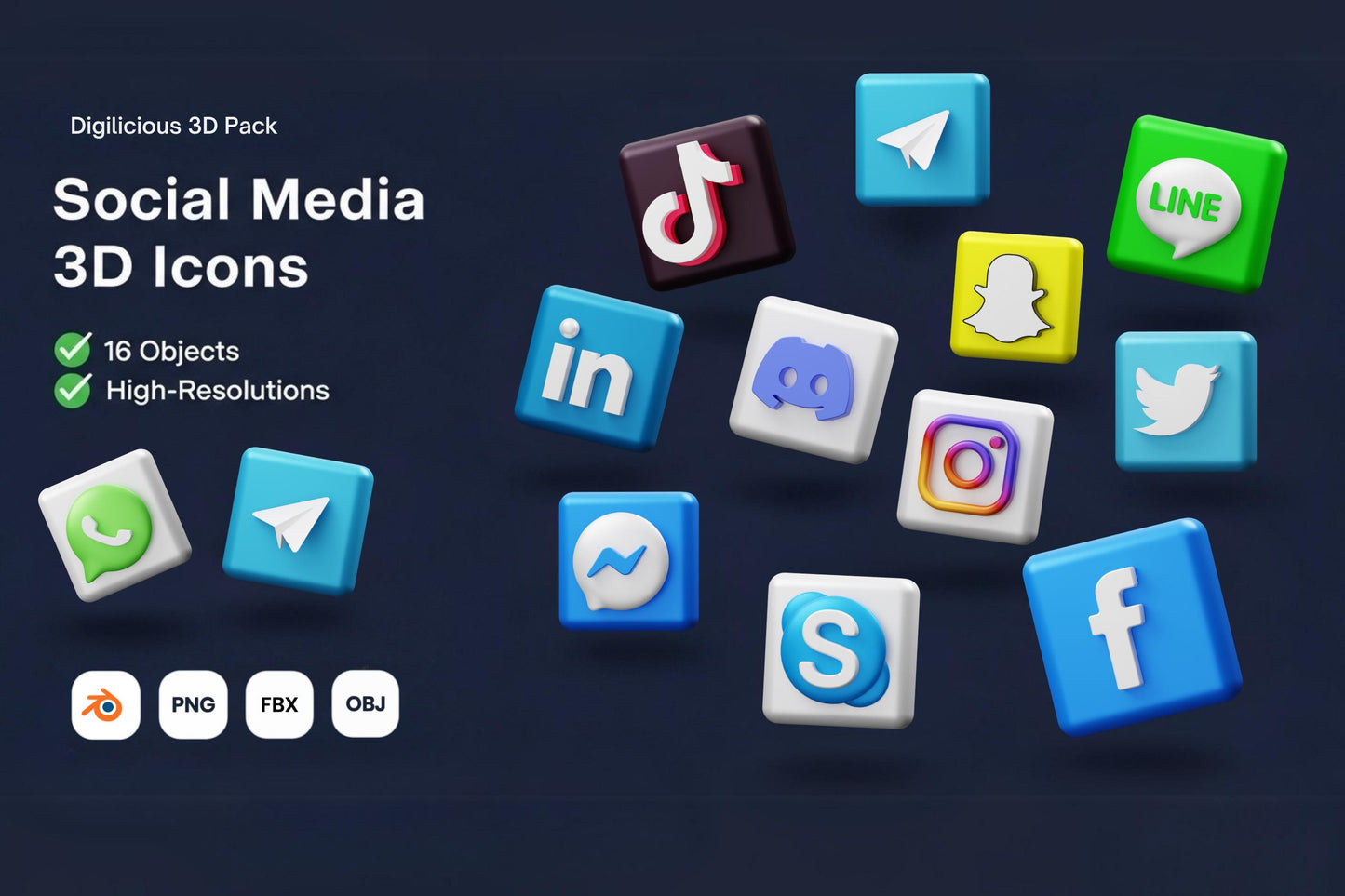 Dynamic 3D Social Media Icons Pack | Modern Social Media 3D Illustrations | Marketing & Branding Graphics | Digital Download