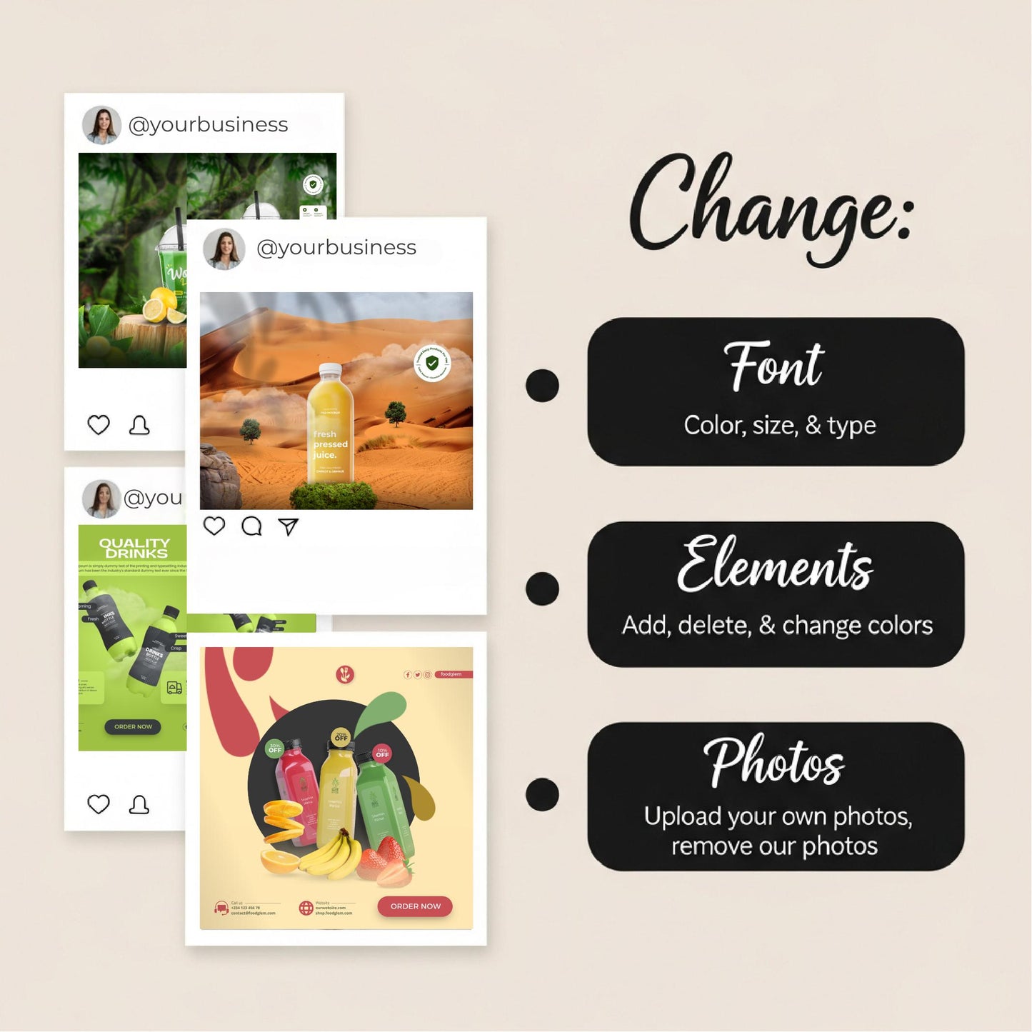 30 Food & Drink Product Sale Instagram Templates, Editable Canva Posts for Restaurant Promotion, Cafe Menu - Fast Food Ads