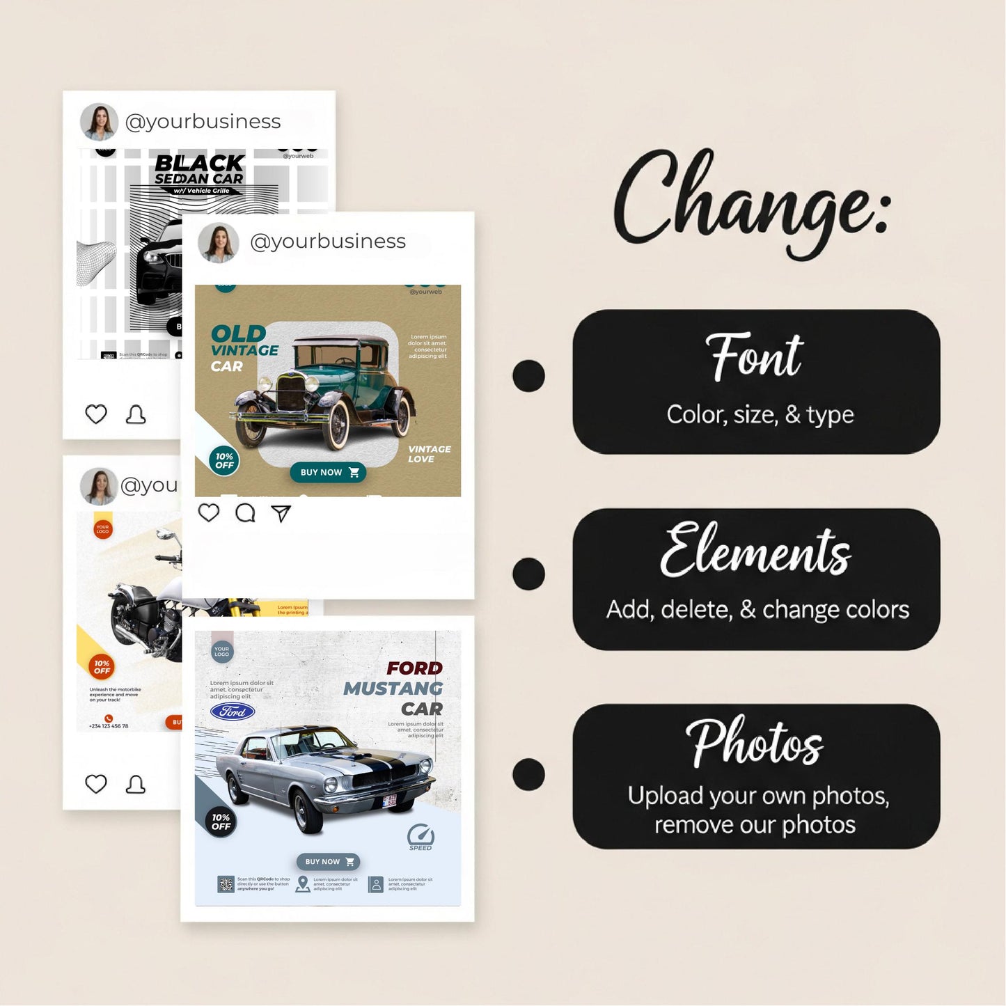 Automotive Instagram Templates for Canva Pro: Car Sales & Mechanics (Digital Download)
