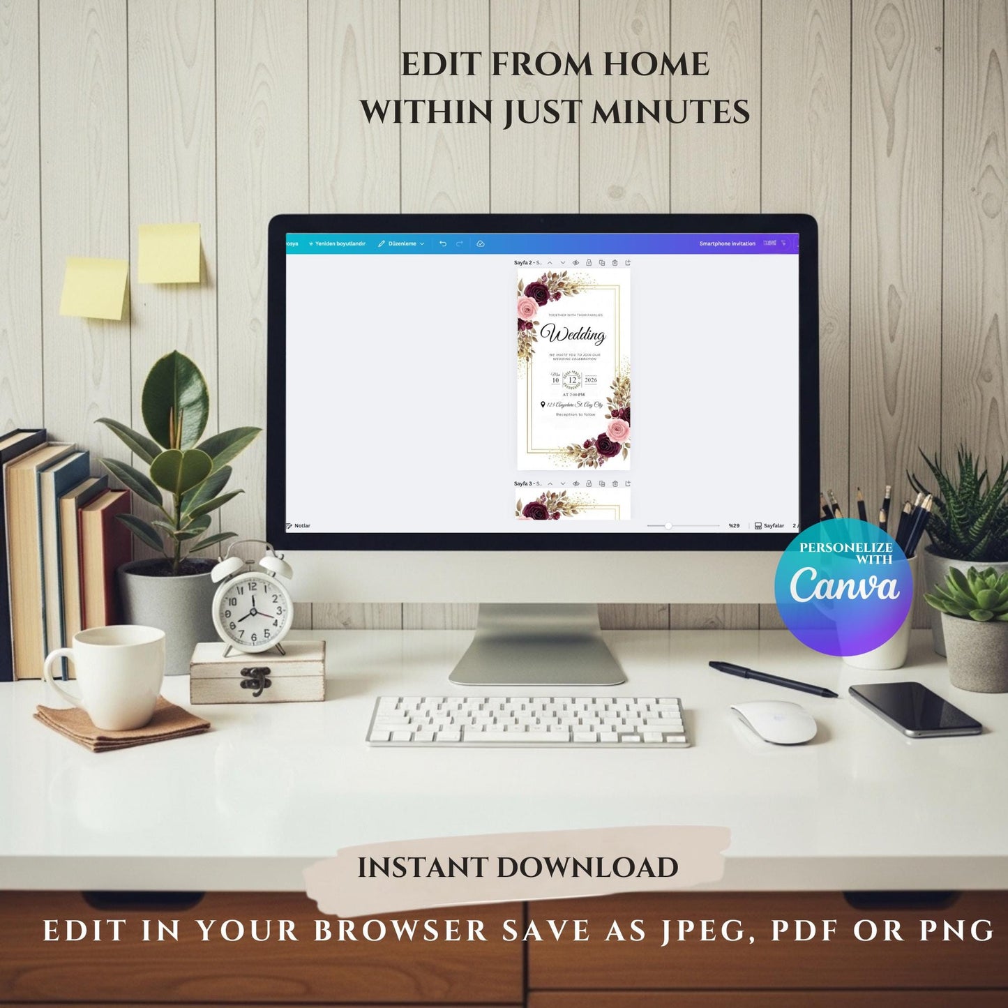 Modern Elegant Digital Save the Date | Mobile Wedding Invitation | Editable Canva Template | Smartphone Evite | Editable Mobile Evite