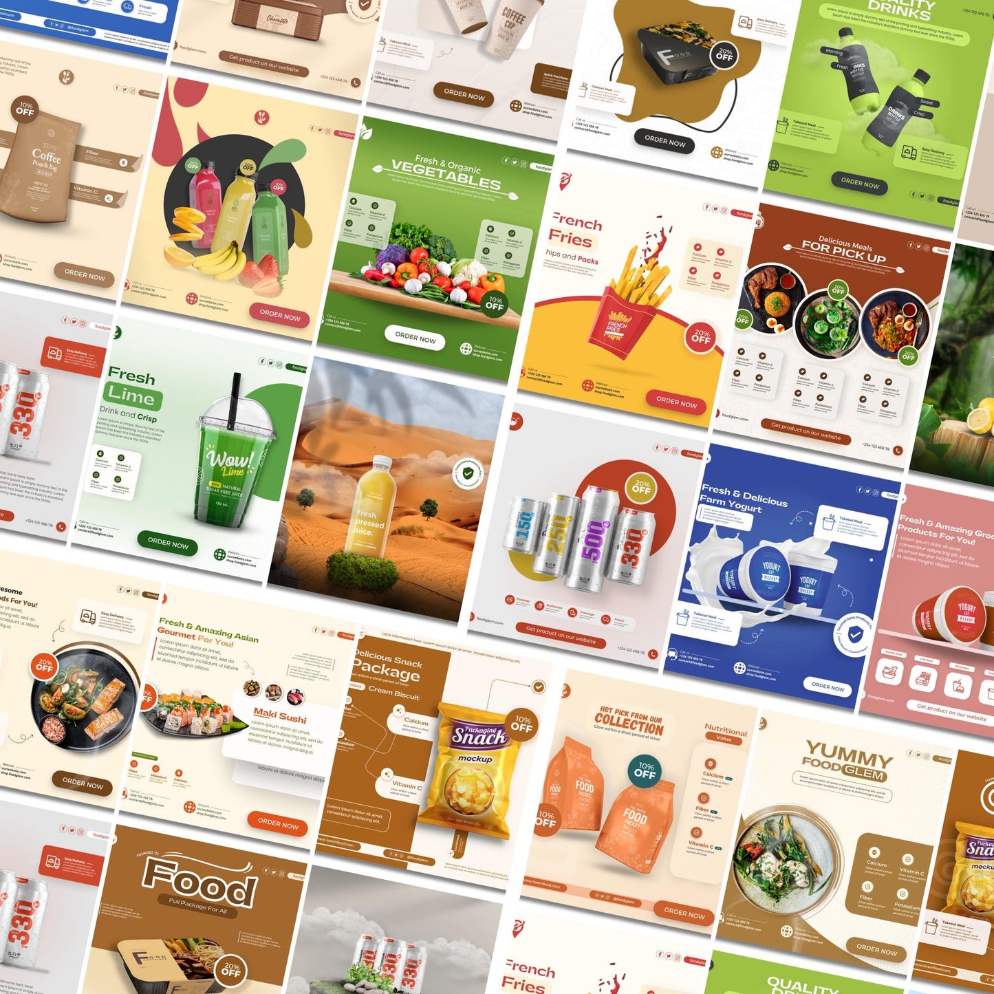 30 Food & Drink Product Sale Instagram Templates, Editable Canva Posts for Restaurant Promotion, Cafe Menu - Fast Food Ads