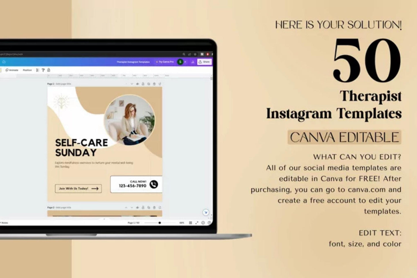 Therapist Instagram Templates: Canva Editable Social Media Kit