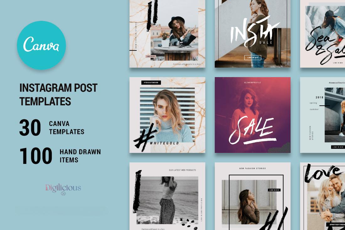 Editable Canva Social Media Templates Bundle - 900+ Instagram, Pinterest, Facebook Posts & Stories, Chic | Modern Designs, Instant Download