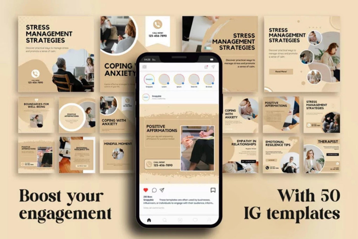 Therapist Instagram Templates: Canva Editable Social Media Kit