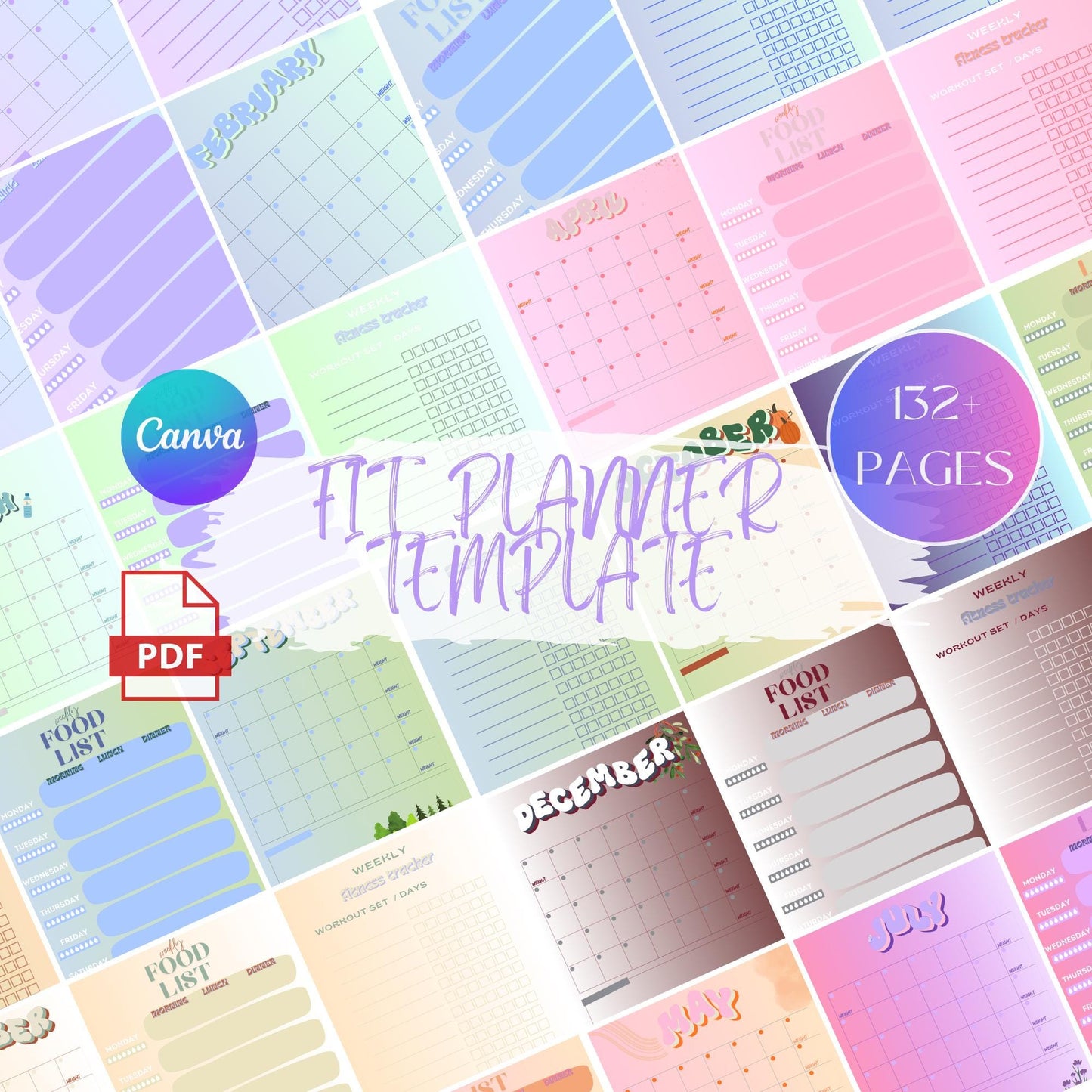 Feminine Fitness Planner: Weight Loss & Workout Journal (Canva Pro Template) (Printable PDF)