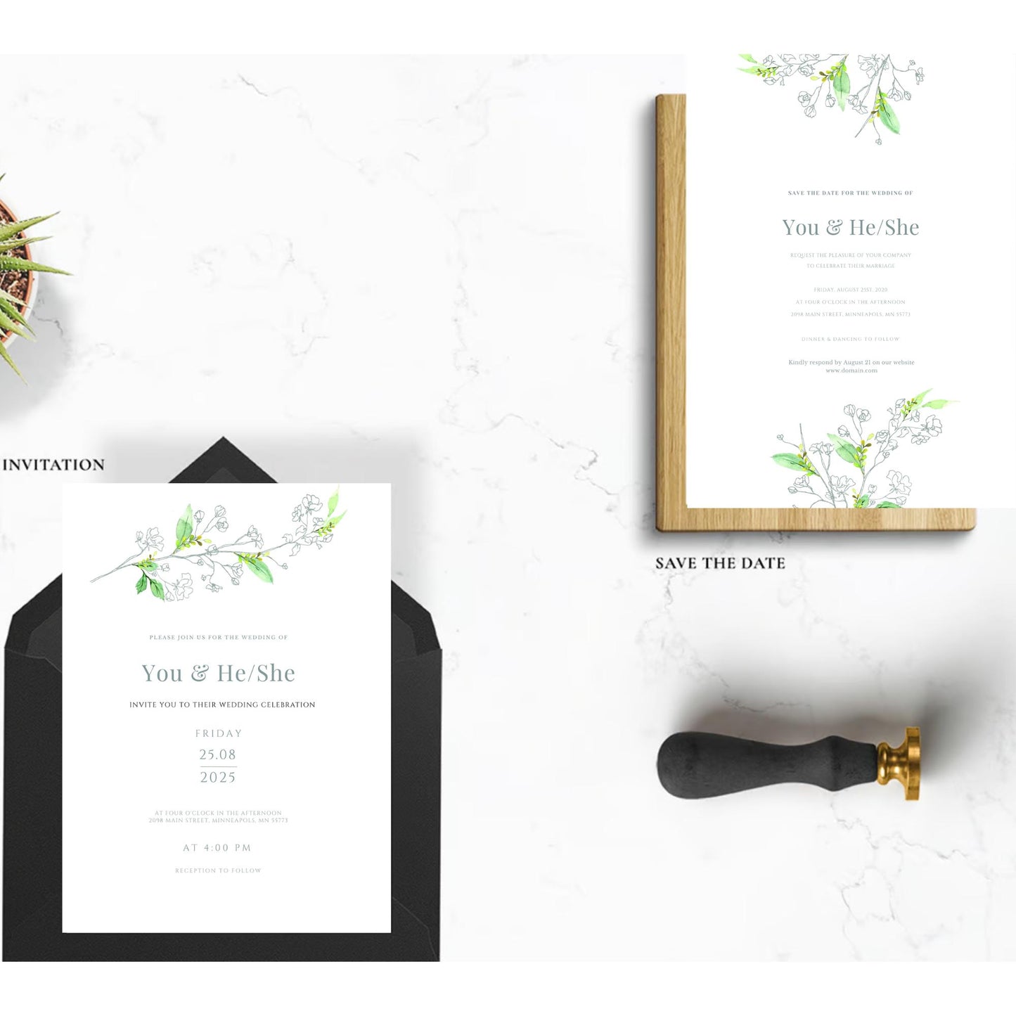 45 Editable Wedding Invitation Suite Template Canva | Printable Wedding Invite Set | Modern Minimalist Invitations | Instant Download