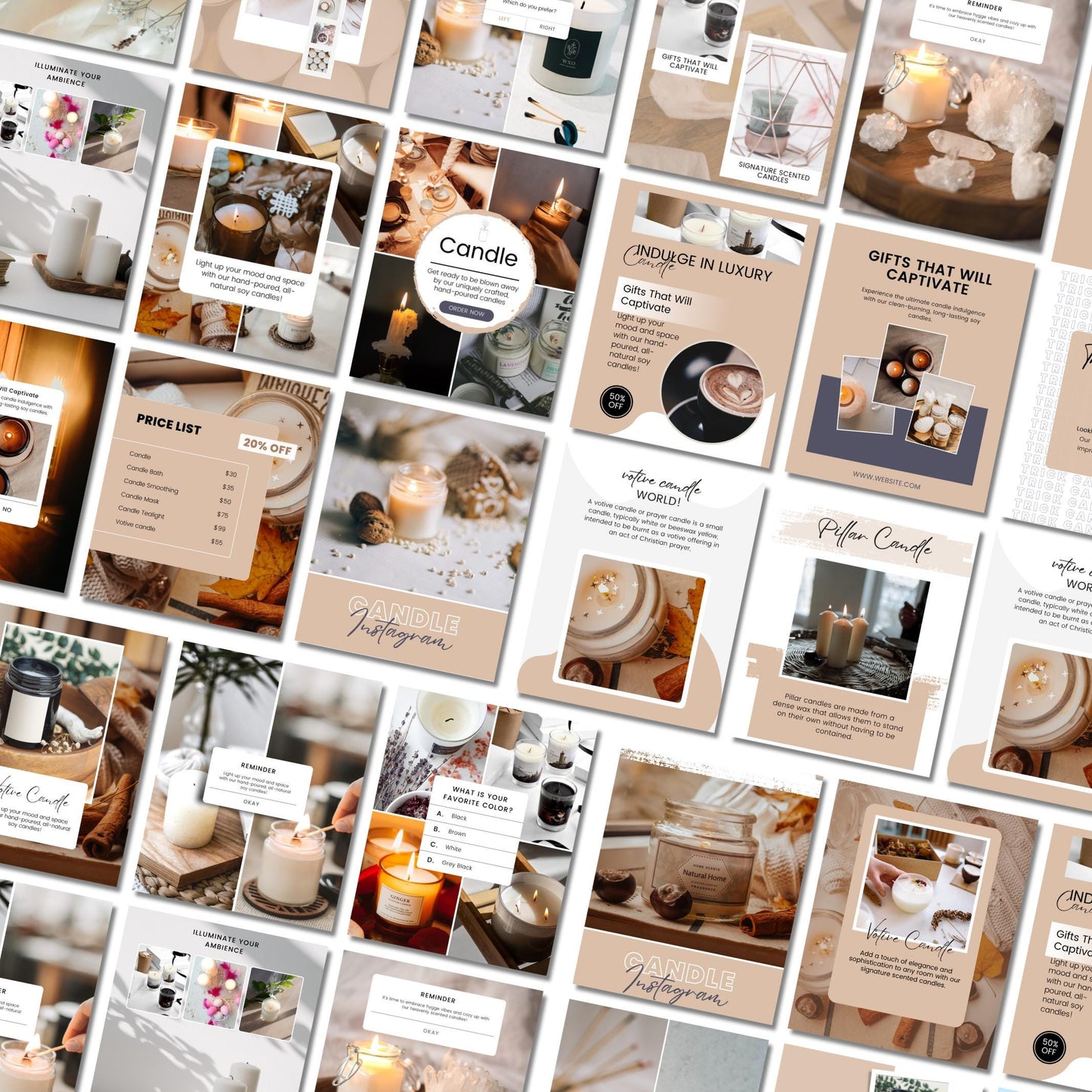 Candle Business Social Media Kit: 90 Canva Templates (Instagram, Pinterest)