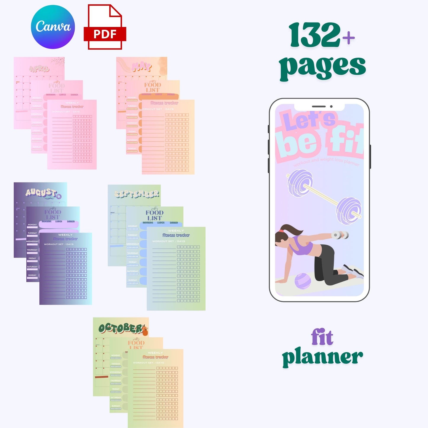 Feminine Fitness Planner: Weight Loss & Workout Journal (Canva Pro Template) (Printable PDF)